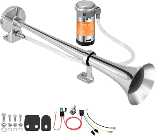 Miniatura 12 de Bocina de tren para camión de 150 db 12 V, bocina de aire doble súper ruidosa con compresor, adecuada para cualquier vehículo de 12 V, tren, coche