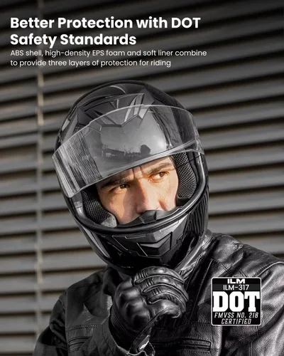 Miniatura 2 de ILM Casco de Motocicleta de Cara Completa para Motocross y Street Bike Certificado DOT 2 Viseras Modelo-317 (Negro Brillante, S)