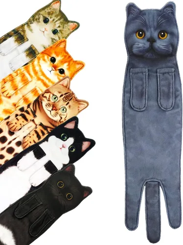 Miniatura 24 de PAT JUUMG - Toallas graciosas de mano con forma de gato para decoración de baño y cocina, toallas decorativas colgantes para la cara, súper