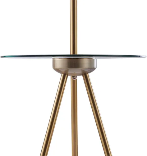Miniatura 7 de Versanora Myra - Lámpara de pie con trípode de lectura moderna con puerto USB y mesa de cristal, pantalla blanca, acabado negro