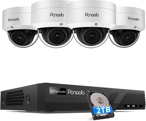 Sistema de cámara de seguridad PoE de 5 MP, 4 cámaras IP domo a prueba de vandalismo IK10 para exteriores con detección de persona, micrófono