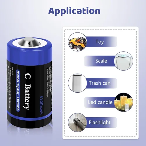 Miniatura 6 de Baterías recargables de litio de celda C con cable de carga USB-C 4 en 1, paquete de 8 unidades de 1.5V 4100mWh de celda C de iones de litio