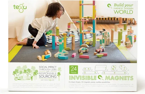 Miniatura 2 de Conjunto de 24 bloques magnéticos de madera de Tegu, Natural