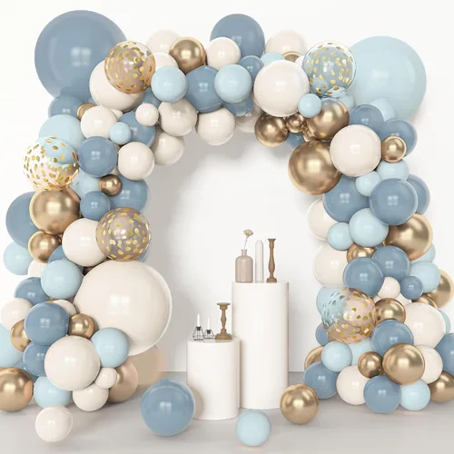 Miniatura 5 de Amandir Kit de arco de guirnalda de globos azul polvoriento, 153 piezas, diferentes tamaños de 18, 12, 10, 5 pulgadas, globos de látex azul blanco