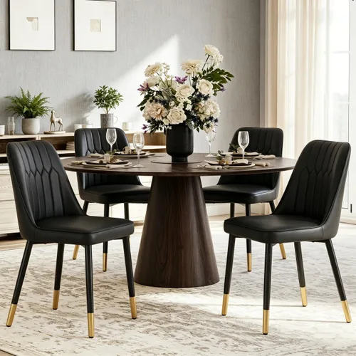 Miniatura 17 de Juego de 2 sillas de comedor modernas, sillas de comedor de piel sintética con cojín grueso y patas de metal, sillas de cocina negras para comedor