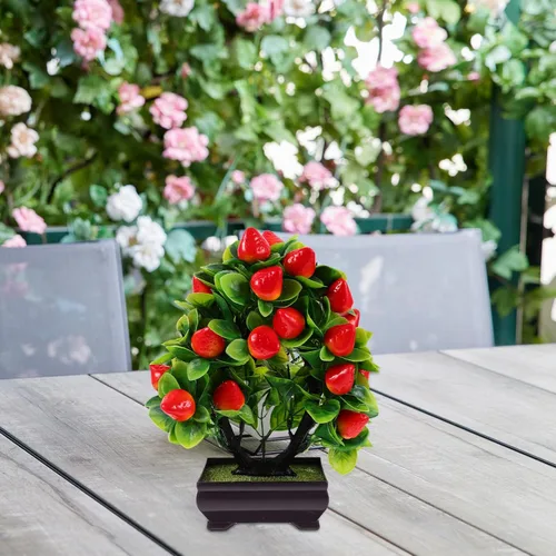 Miniatura 3 de Planta de fresa sintética en maceta de 9.45 pulgadas, bonsái artificial, adornos falsos para decoración de mesa en el hogar, oficina, decoración