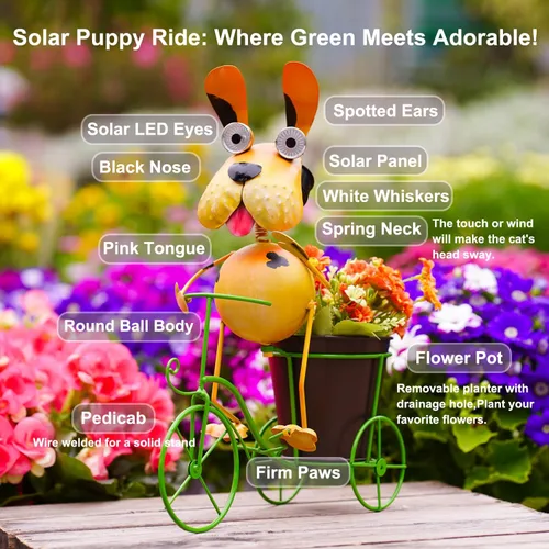 Miniatura 5 de Luces Solares para Perros para Exteriores Soporte para Plantas de Ciclismo, Arte de Patio Estatuas de Perro de Metal, Estatua Divertida