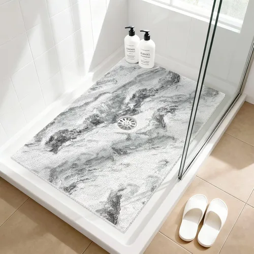 Miniatura 33 de Alfombrilla de ducha cuadrada antideslizante: 24 x 24 pulgadas para ducha interior con orificio de drenaje en el medio, tapete de ducha de masaje