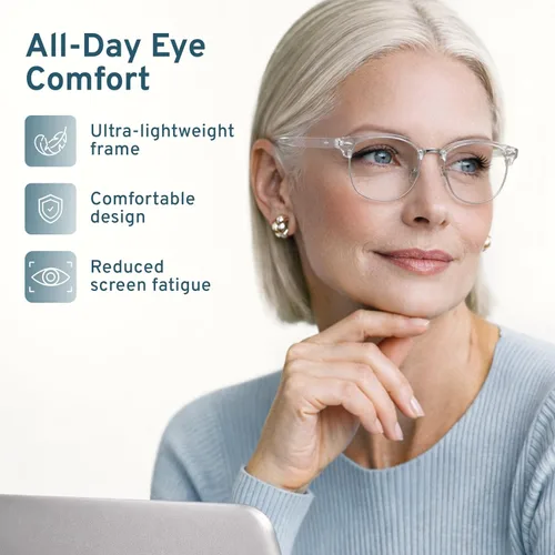Miniatura 5 de CCVOO Paquete de 3 Gafas de Lectura con Bloqueo de Luz Azul, Lectores Retro Semi Sin Marco para Hombres y Mujeres, Gafas Redondas con Filtro UV400
