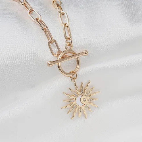 Miniatura 5 de DoreenBeads 18K Gold Plated Sun Moon Star Evil Eye Pendant Necklace Toggle Paperclip Chain Necklace Jewelry Gift for Women Girls