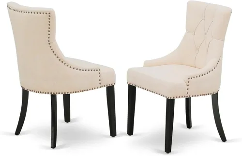 East West Furniture FRP1T02 Friona Parson - Juego de 2 sillas de comedor con botones copetudos y ribete de cabeza de clavo, color beige claro, juego