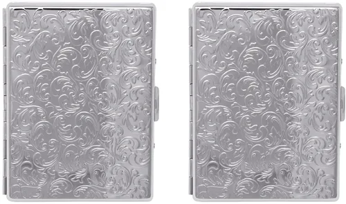 Miniatura 2 de Juego de 2 cajas de cigarrillos ultra compactas de los años 100 chapadas en metal y caja de almacenamiento (plata victoriana)