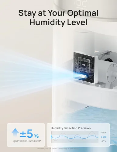 Miniatura 4 de DREO Humidificador inteligente de 16 L para habitación grande, 1000 pies cuadrados, humidificadores de aire de niebla fría de 130 horas para Blanco