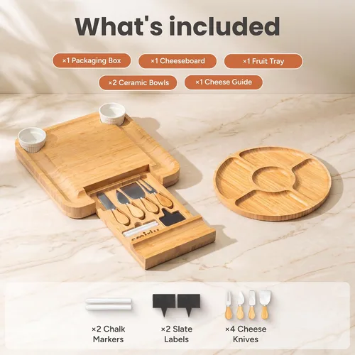 Miniatura 2 de SMIRLY Charcutería - Juego de tablas de queso de bambú grande para servir, regalos de inauguración de la casa para el nuevo hogar, boda, despedida