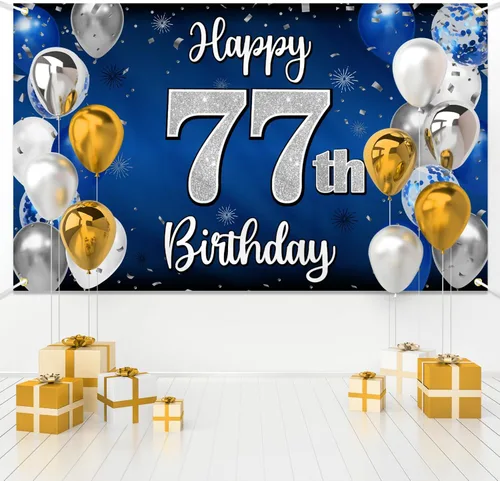 Miniatura 257 de Decoración de feliz cumpleaños 35, globo azul y plateado de 35 años, cartel grande de telón de fondo de cumpleaños, suministros para fiesta de 35th