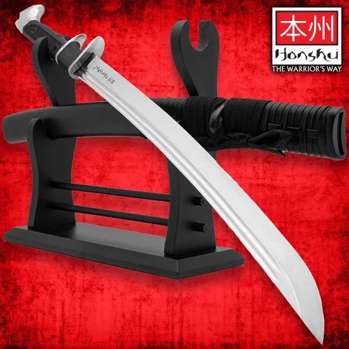 Miniatura 7 de HONSHU Sub-Hilt Wakizashi - Espada y funda Hoja de acero de alto carbono 1060 Mango TPR y protector de acero al carbono Funda de madera