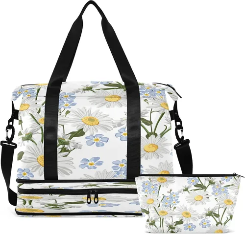 Miniatura 2 de Flradish Forget-me-not Flower Sports Gym Bag,Travel Duffel bag with Wet Pocket & Shoes Compartment Lightweight Waterproof Overnight Bag for Men Women