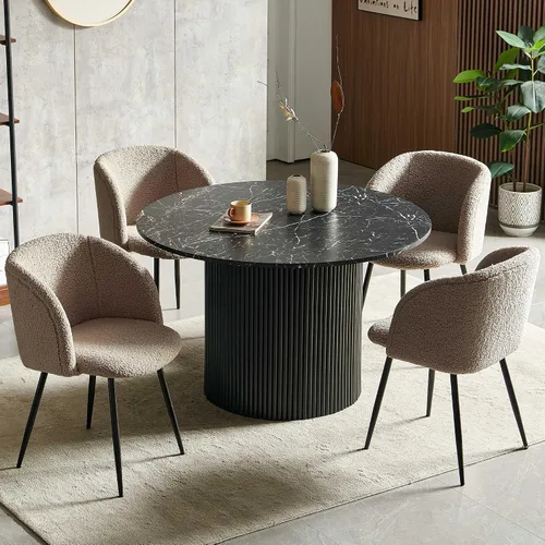 Miniatura 12 de NORDICANA Juego de mesa y sillas de comedor redondo de madera de 5 piezas, mesa de cocina de 47 pulgadas con sillas barril para 4, juego de comedor