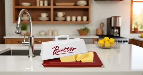 Miniatura 8 de Mantequillera de cerámica con tapa, plato de mantequilla roja con tapa para encimera y refrigerador, bandeja de mantequilla roja, recipiente