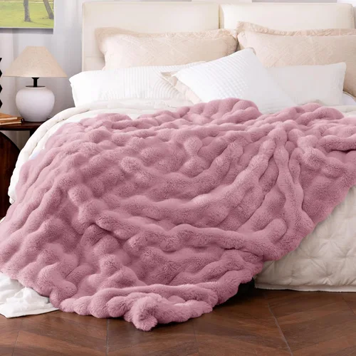Miniatura 28 de Manta de piel sintética ultrasuave y acogedora, manta mullida de felpa gruesa de burbujas, manta mullida de lujo de gran tamaño para sofá, cama