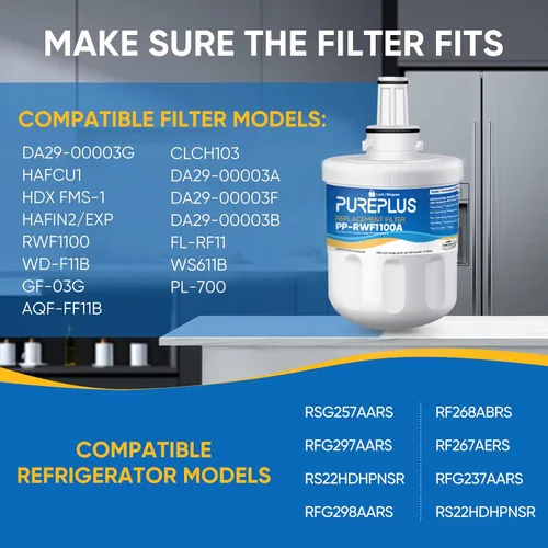 Miniatura 2 de PUREPLUS Filtro de agua de repuesto para refrigerador DA29-00003G, DA29-00003B, DA29-00003F, DA29-00003A, Aqua-Pure Plus, HAFCU1, HDX FMS-1