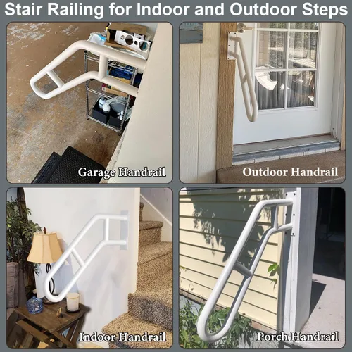 Miniatura 5 de Pasamanos de escalera mejorados para 1-3 escalones, pasamanos doblados de 27 pulgadas para escalones al aire libre, barandilla de escalera montada