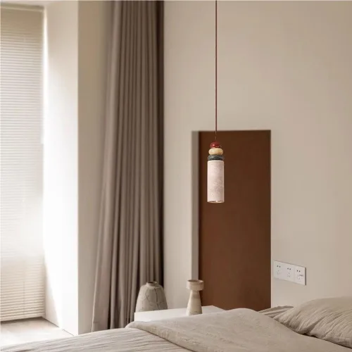 Modern Bedroom Pendant Lights Fixtures Japanese Style Cylinder Hanging Lamp Vintage Yellow Cave Stone Chandeliers for Living Room Staircase Hallway
