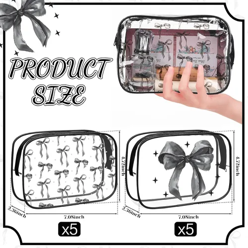 Miniatura 2 de Kacctyen 10 bolsas de maquillaje con lazo negro, regalos a granel para niñas y mujeres, regalos de fiesta de cumpleaños, coqueta, lazo pastel
