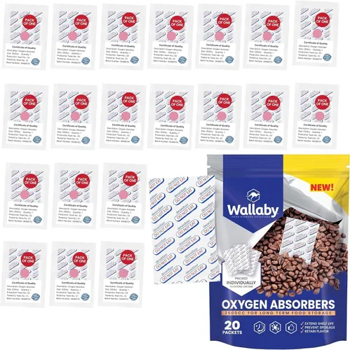 Wallaby Absorbentes de oxígeno de 2500 cc, 20 unidades (sellados individualmente), para almacenamiento y supervivencia de alimentos a largo plazo,