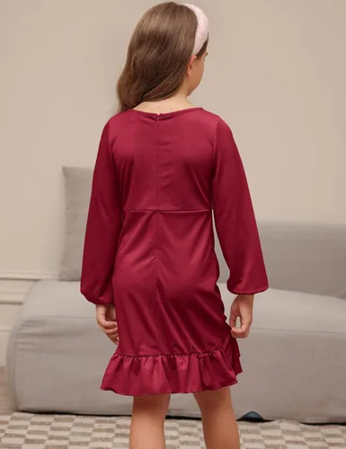 Miniatura 4 de GRACE KARIN Vestidos de fiesta con cuello redondo para niñas con dobladillo de volantes de doble capa 5-12 años