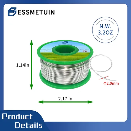 Miniatura 3 de Essmetuin Hilo de Soldadura Sin Plomo (Sn99.3Cu0.7) Para Fontanería/Vidrio Manchado/Manualidades/Joyería 217℃ Punto de Fusión 2.0MM Sin Flujo, ROHS