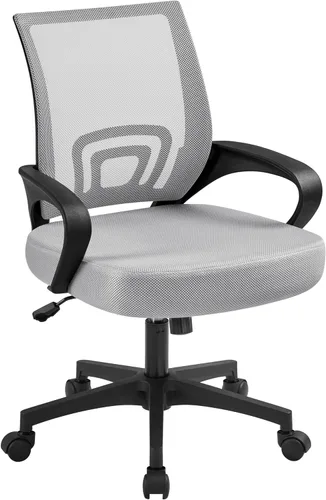 Miniatura 10 de Yaheetech Silla de oficina de malla con respaldo medio, ajustable, ergonómica, silla de trabajo para computadora, giratoria rodante con soporte