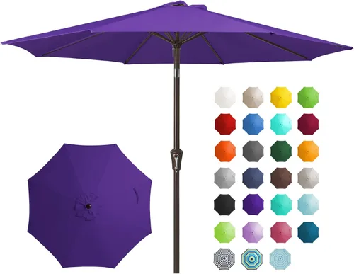 Miniatura 20 de JEAREY Sombrilla de mesa de patio al aire libre de 9 pies con botón de inclinación y manivela, sombrilla de mercado, 8 varillas resistentes, Verde