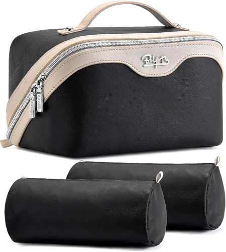 Miniatura 55 de BOYATU Bolsa organizadora de maquillaje de viaje, bolsa de cosméticos: Juego de 3 bolsas de maquillaje para mujeres con asa - Bolsas de aseo