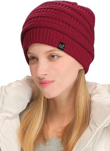 Miniatura 10 de C.C Winter Oversized Beanie Hat with Fuzzy Lining – Thick Knit Thermal Beanie for Cold Weather, Soft Warm Fleece Lined Cap