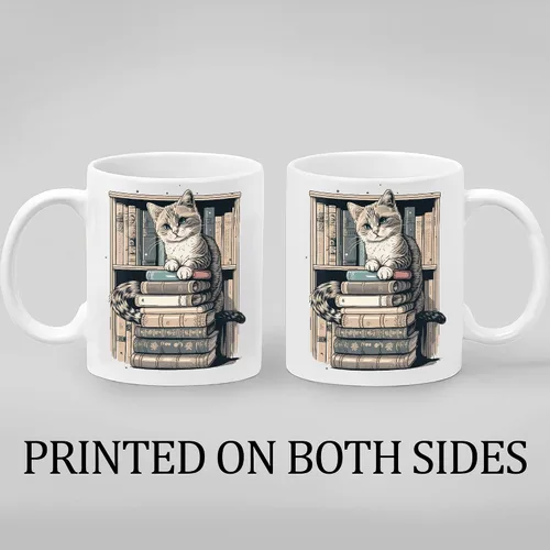 Miniatura 2 de Taza divertida para amantes de los gatos, tazas de biblioteca para amantes de los gatos y los libros, taza de libros y gatos, artículos