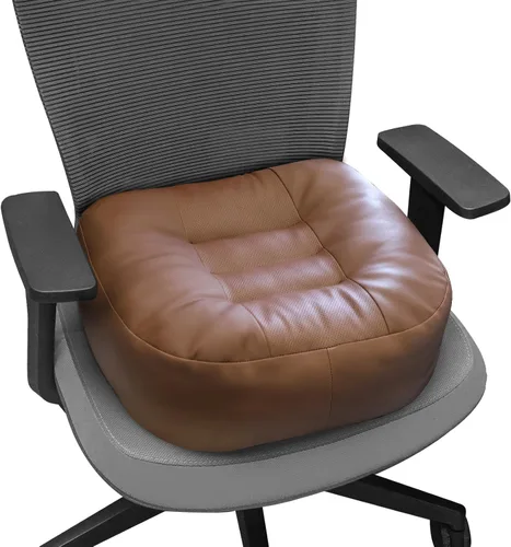 Miniatura 10 de YOUFI Cojín de Asiento de Cuero Extra Grueso Elevador para Silla de Oficina para Elevar la Altura - Relleno Completo para Soporte - con Funda Negro