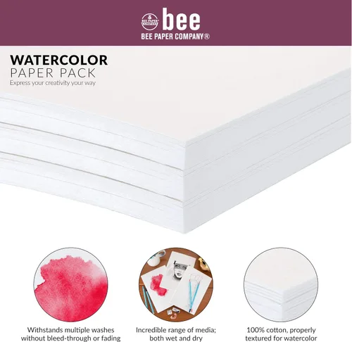 Miniatura 5 de Bee Paper - Paquete de papel de algodón prensado en frío para acuarelas 140#, 100% trapo