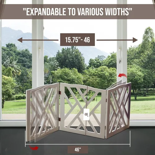 Miniatura 2 de Puerta independiente para perros expandible con valla decorativa de madera para perros pequeños a medianos, barrera para escaleras, puertas