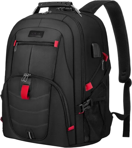 Miniatura 4 de LOVEVOOK Mochila grande de viaje y para laptop, impermeable, antirrobo, con cerradura y puerto de carga USB, para negocios, hombres, mujeres, Negro