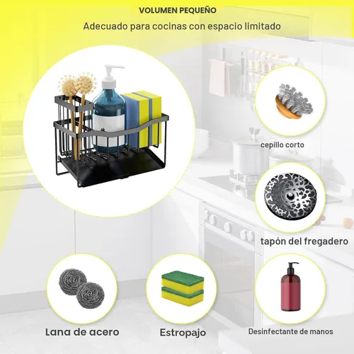 Miniatura 2 de Fssvcd Maifan Organizador de Fregadero para Cocina con Soporte para Cepillo y Bandeja Autodrenante de Acero Inoxidable, Organizador de Fregadero