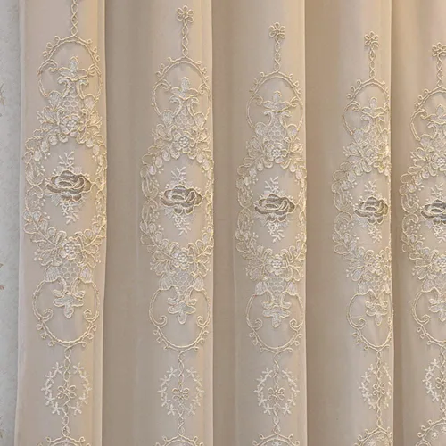 Miniatura 4 de Cortinas de oscurecimiento de habitación de doble capa con superposición transparente bordada para dormitorio, cortinas con ojales, cenefa adjunta