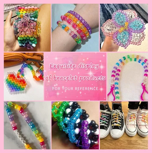 Miniatura 6 de Amaney - 500 cuentas de plástico para poni de 0.236 x 0.354 in, mezcla de colores mezclados con purpurina transparente