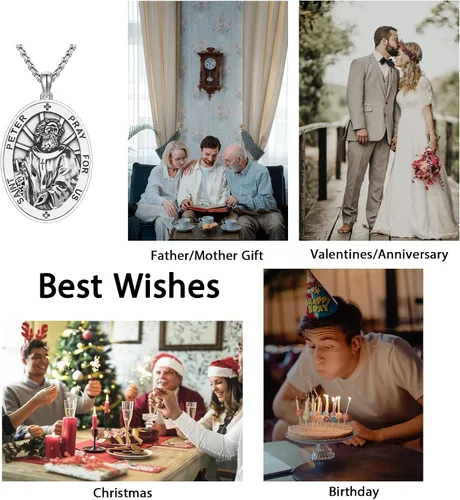 Miniatura 220 de Collar de plata de ley 925 con medalla de San Patrón, colgante de protección católica, amuleto, joyería religiosa para hombres y mujeres