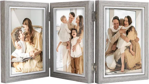 Miniatura 7 de Trifold Picture Frame 5x7 Blue Photo Collage Frame Hinged Triple Foldable Frame Blue for Tabletop Desk Display Gift for Mother, Friend
