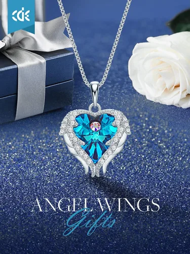 Miniatura 3 de CDE - Collar con dije de corazón de ala de ángel para mujer, dije de tono plateadodorado, regalo de Navidad, San ValentínDía de la Madre