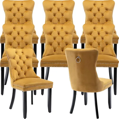 Miniatura 53 de Velvet Dining Chairs Set of 2, Tufted High Chairs with Nailhead Trim, Pull Ring, Black Solid Wood Legs, Elegant Upholstered Accent Chairs for Dining