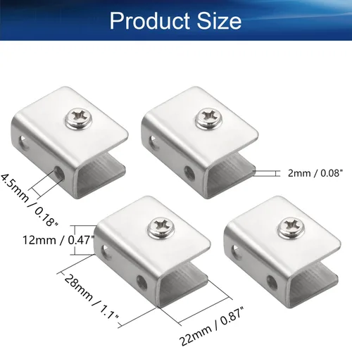 Miniatura 2 de 4 piezas de acero inoxidable ajustable soporte de estante de vidrio rectangular pequeña puerta gabinete abrazadera clip soporte para 0.236-0.315 in