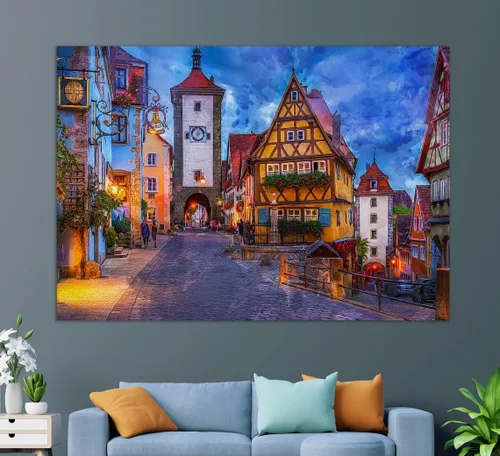 Miniatura 5 de Impresión en lienzo de Rothenburg, pintura de Rothenburg, arte de pared de Rothenburg, arte de lienzo de Alemania