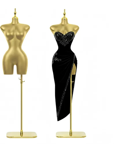 Miniatura 10 de Modelo de torso de maniquí femenino dorado y plateado con altura ajustable y soporte de base de metal para tienda de ropa al por menor (negro, L)